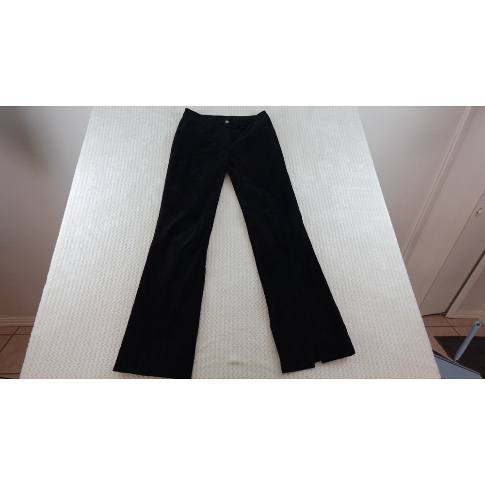 YANSI  FUGEL washable faux suede black flare pants with side slit detail‎ size 6